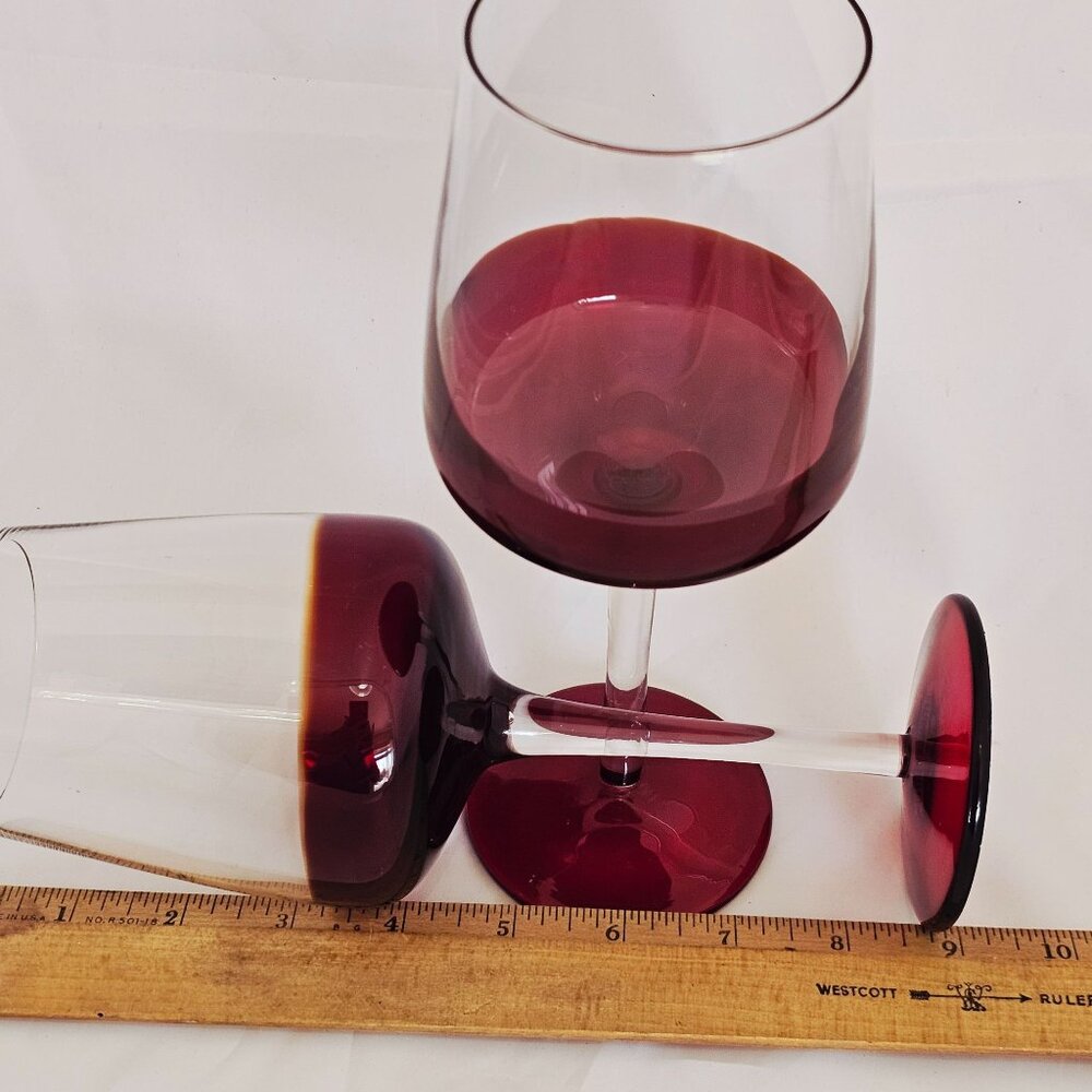 2) Pier1 Elemental Red Water Goblets Red Wine glasses 8.75" handblown art glass - Picture 6 of 8